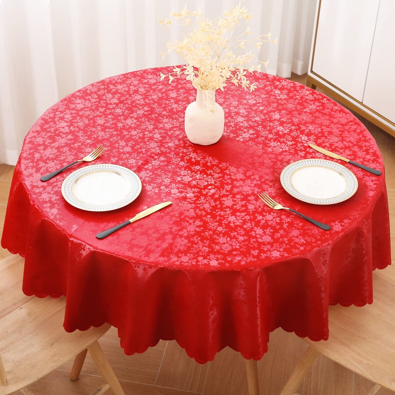Smiry Round Table Cloth, Waterproof Heavy Duty Vinyl Tablecloths, Wipeable Washable Table Cover for Christmas, Kitchen and Dining Room (Red, 60" Round) - Image 2